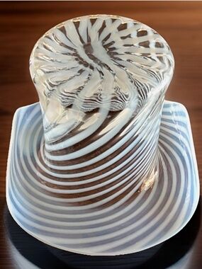 Vintage Fenton White Opalescent Swirl Stripe Art Glass Figural Top Hat Large